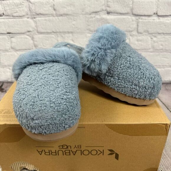 Koolaburra by UGG Women’s Peachee Closed Toe Faux Fur Slide Slipper Flat Blue 5 - Picture 2 of 11